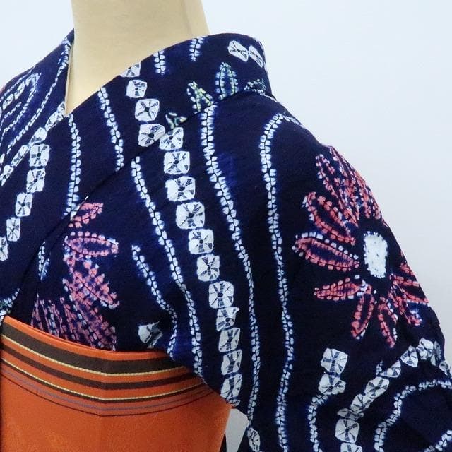 専用Y3221◆有松鳴海絞り 手縫い仕立て 背・胸当て付 向日葵　高級浴衣