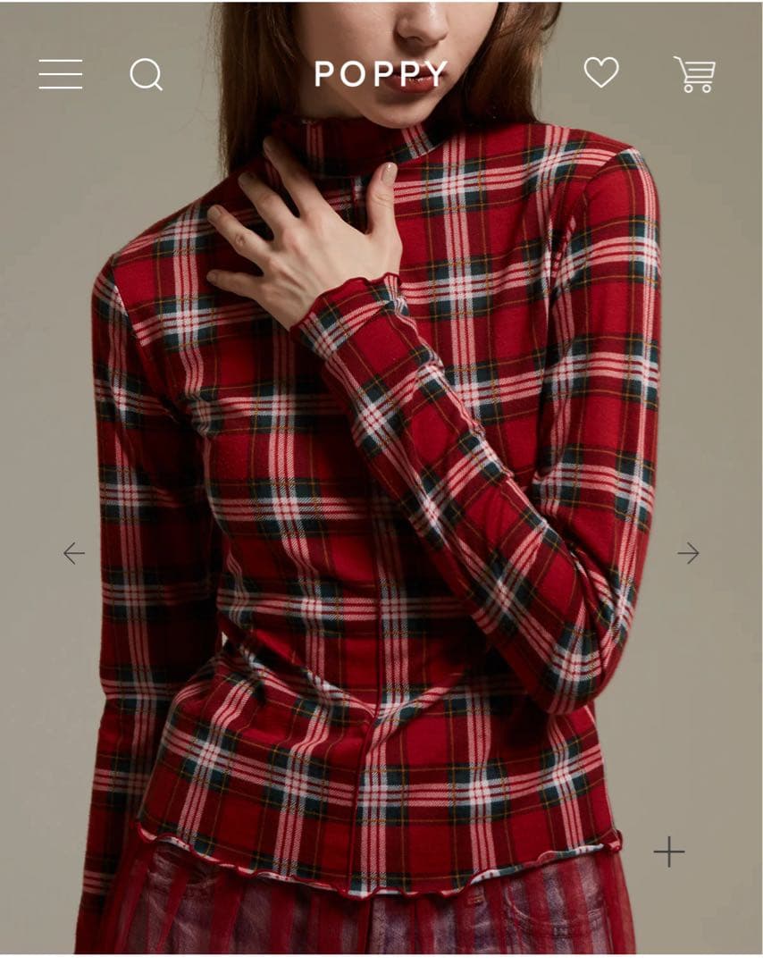 POPPY(ポピー) シースルーチェックタートルトップス