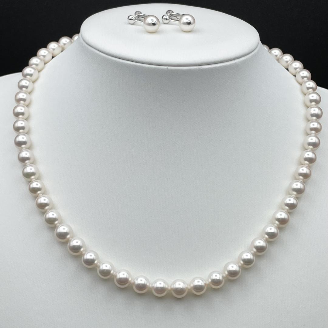 アコヤ真珠 花珠 真珠総合研究所鑑別書 約7-7.5 ネックレス イヤリング