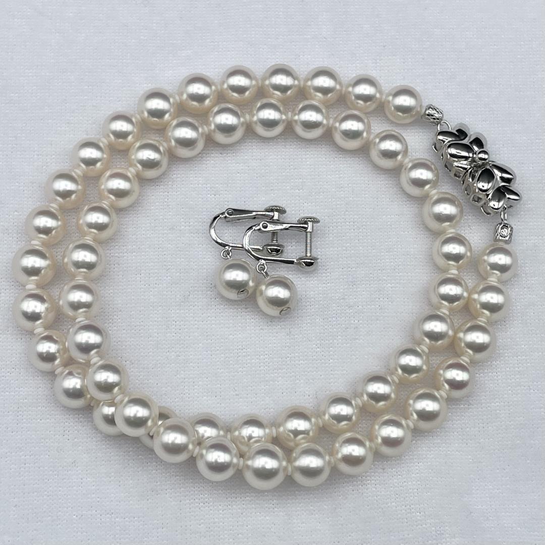 アコヤ真珠 花珠 真珠総合研究所鑑別書 約7-7.5 ネックレス イヤリング