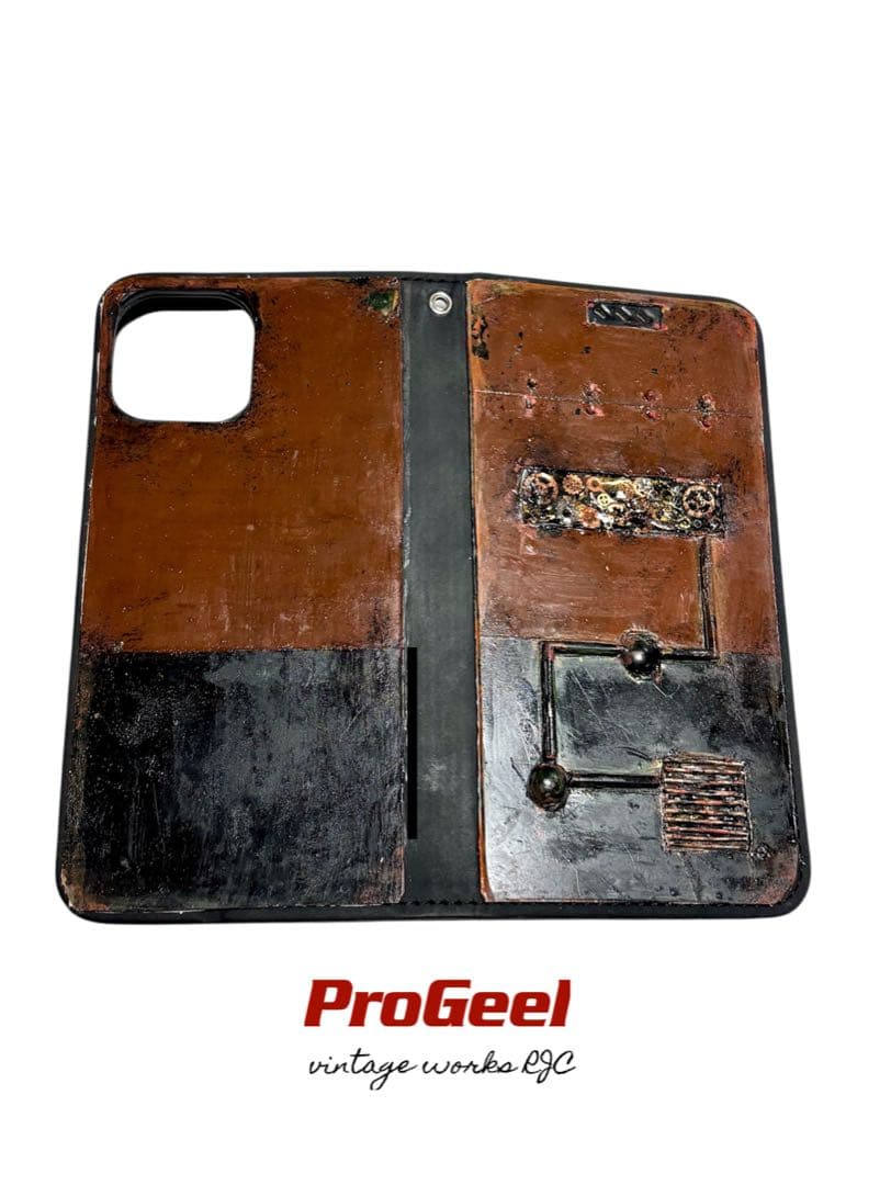 スチームパンクスペースギアBBさび塗装強化プレート手帳型ハンドメイドスマホケース