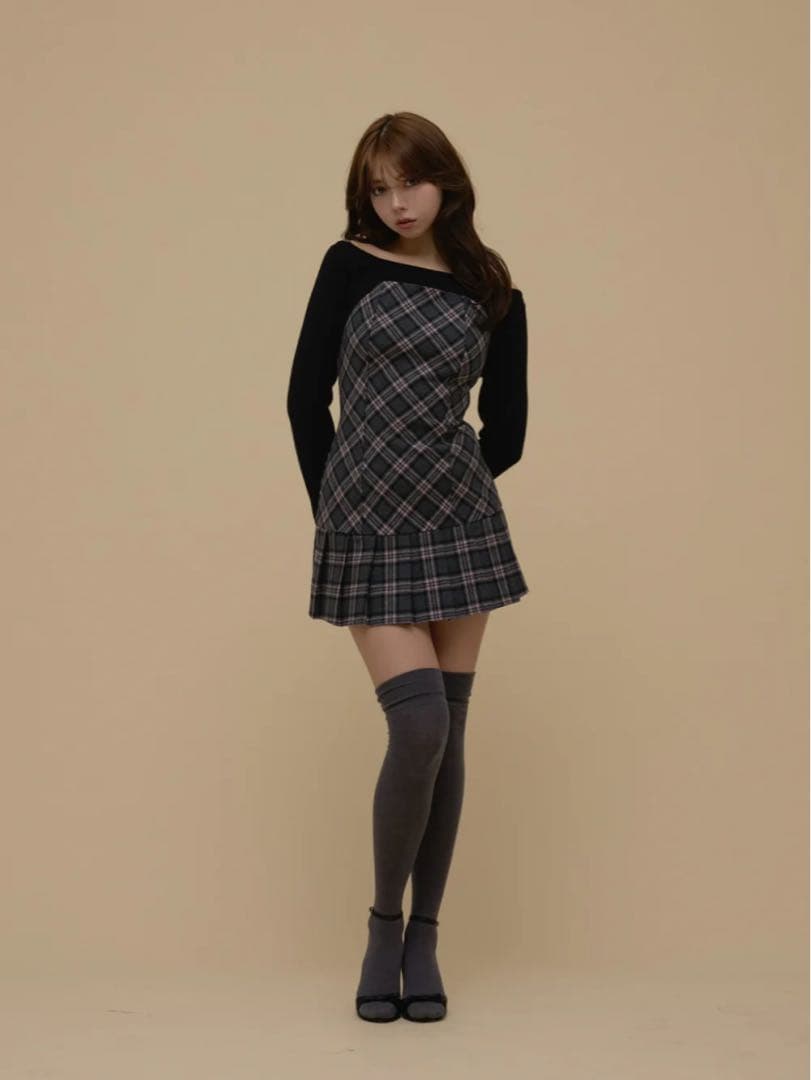 ワンピース andmary Selena check mini dress GRY gray