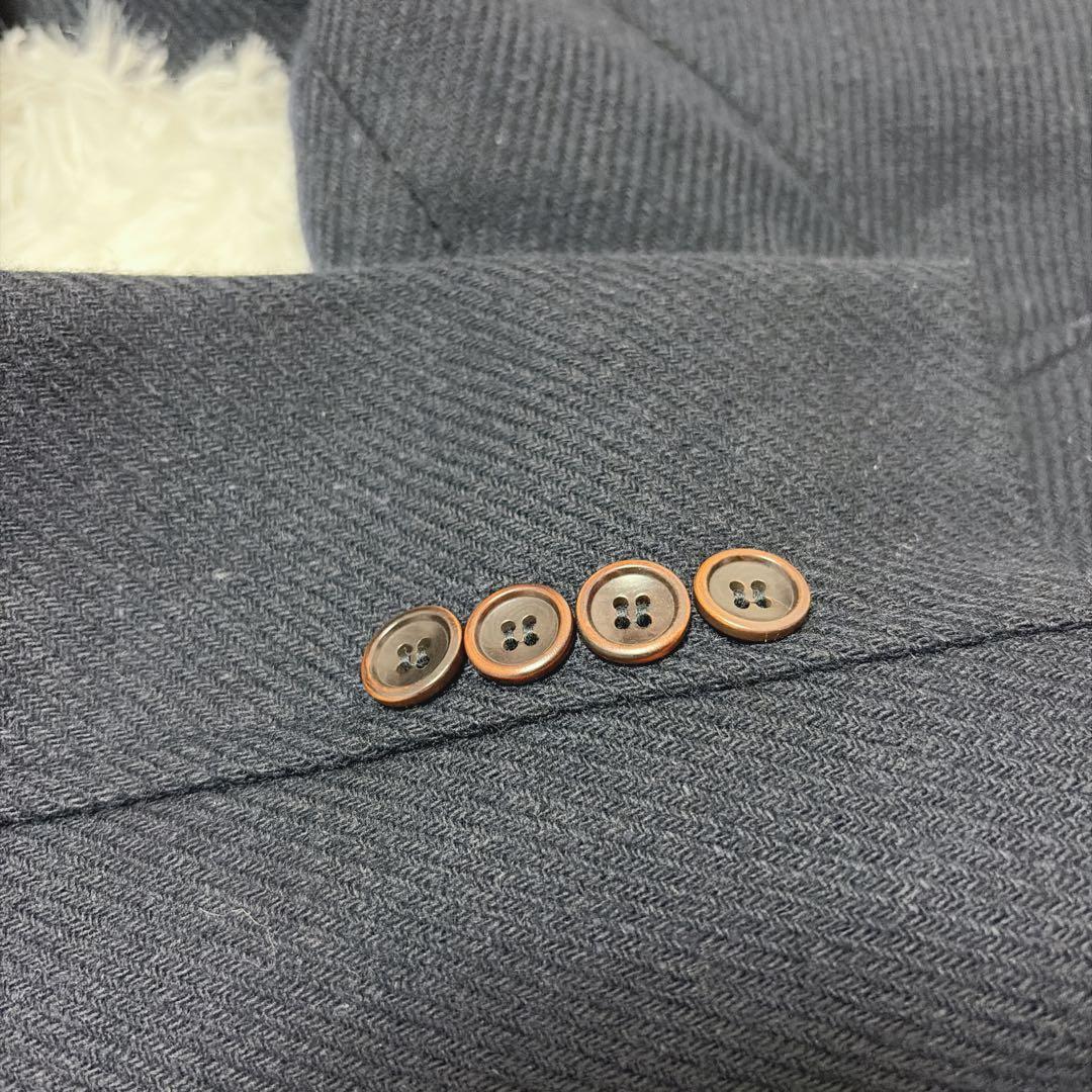 【美品】ハリスツイード ネイビー テーラードジャケット M 総裏地 827