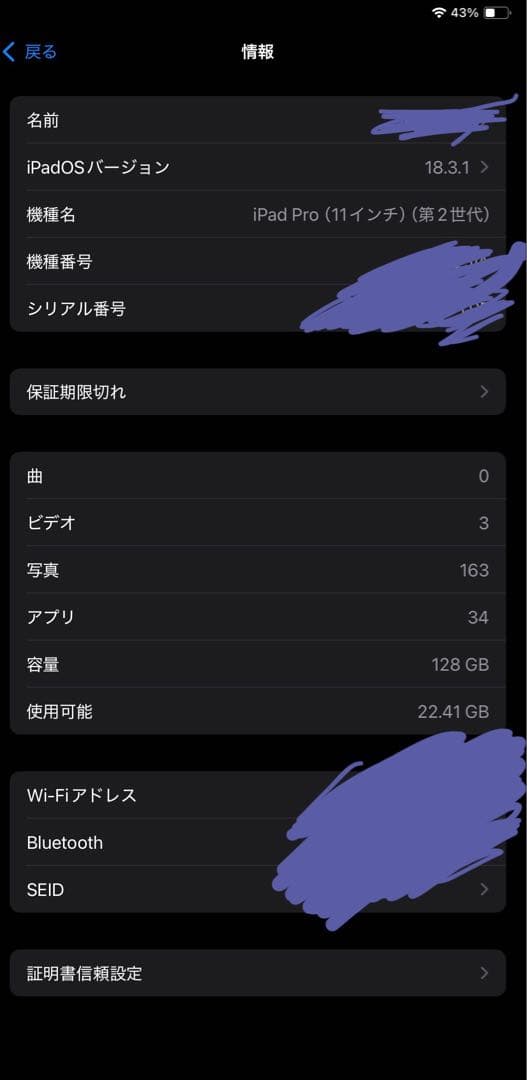 iPadPro 11インチ 第2世代 Wi-Fi 128GB