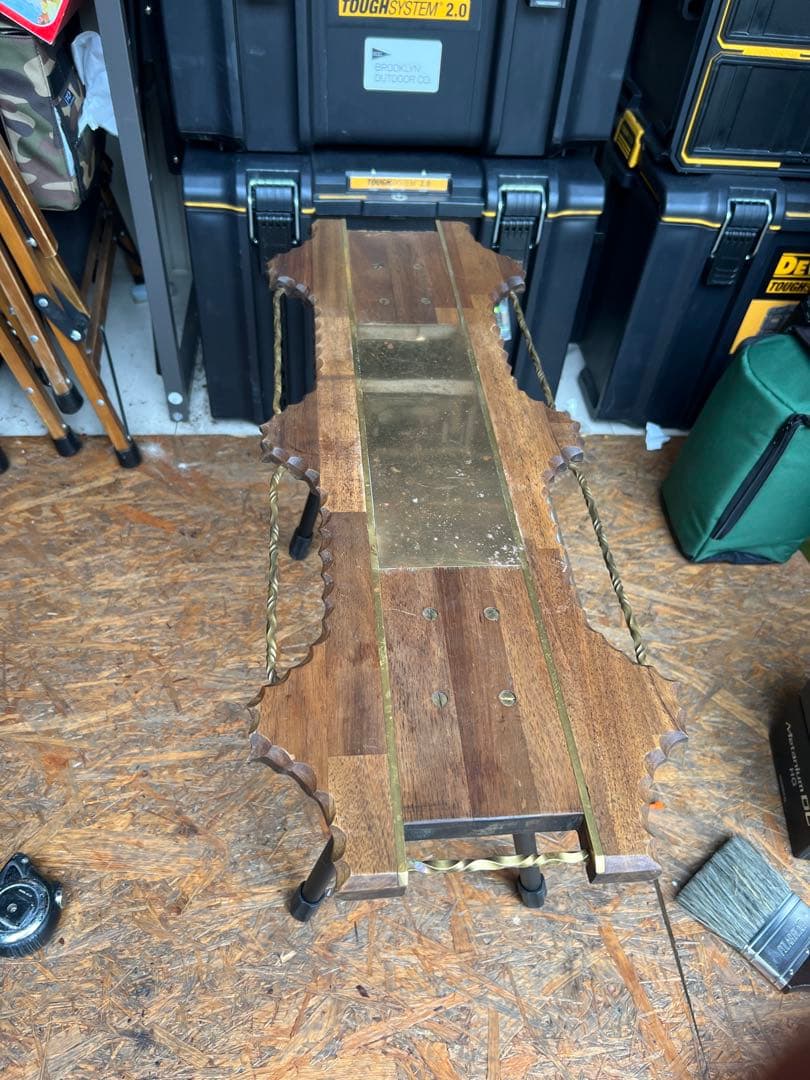 木製　テーブル　真鍮　サイドテーブル