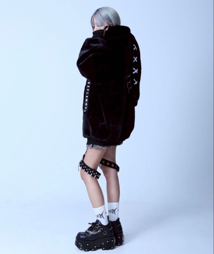 REFLEM/レフレムうさ耳BIGファーパーカーファーブルゾンフーディーブラック