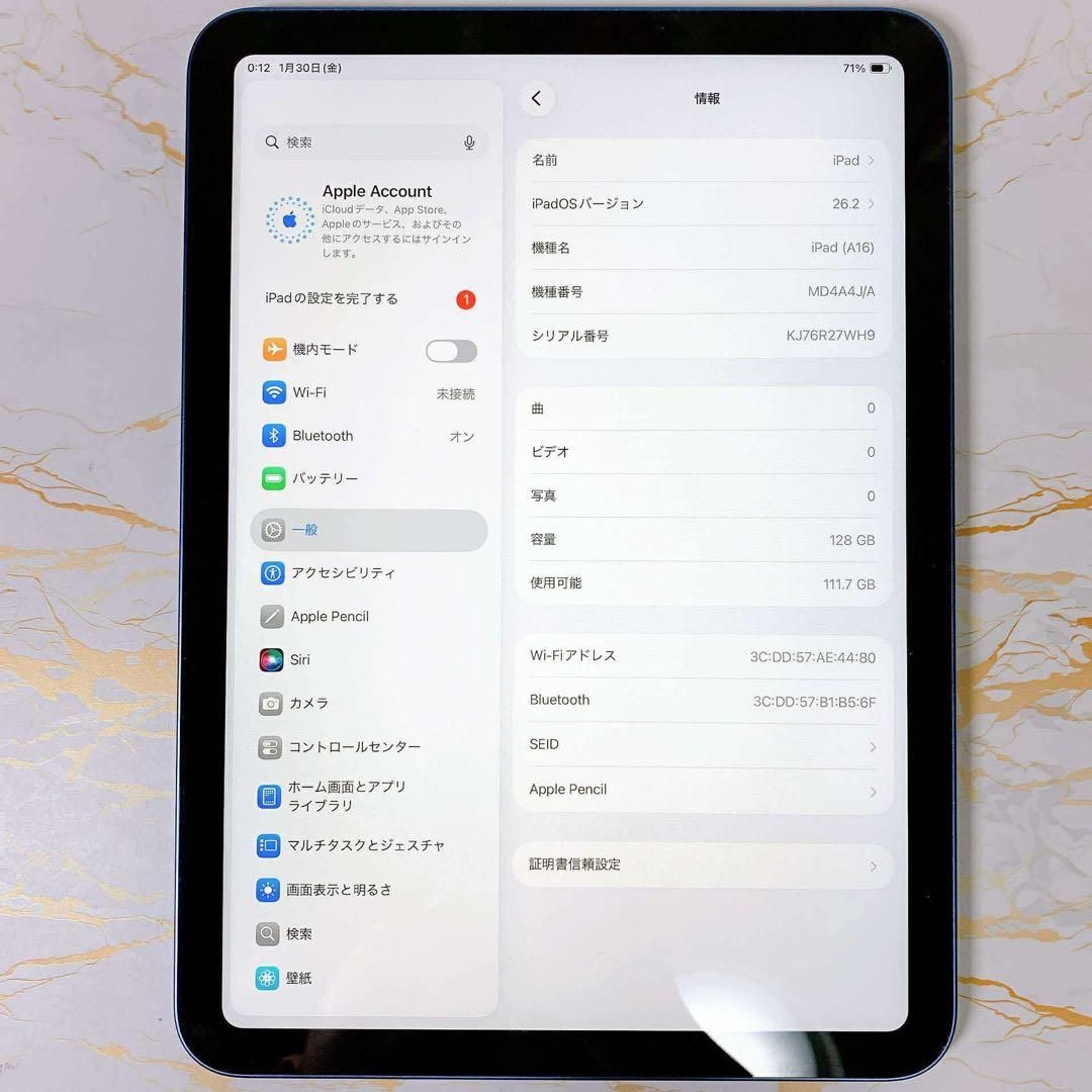 超美品iPad A16 128GB BT100%