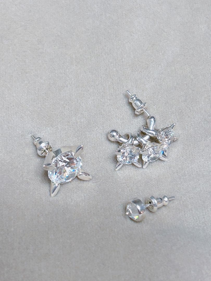 e.m. 片耳用ピアス 3点セット シルバー925 ジルコニア
