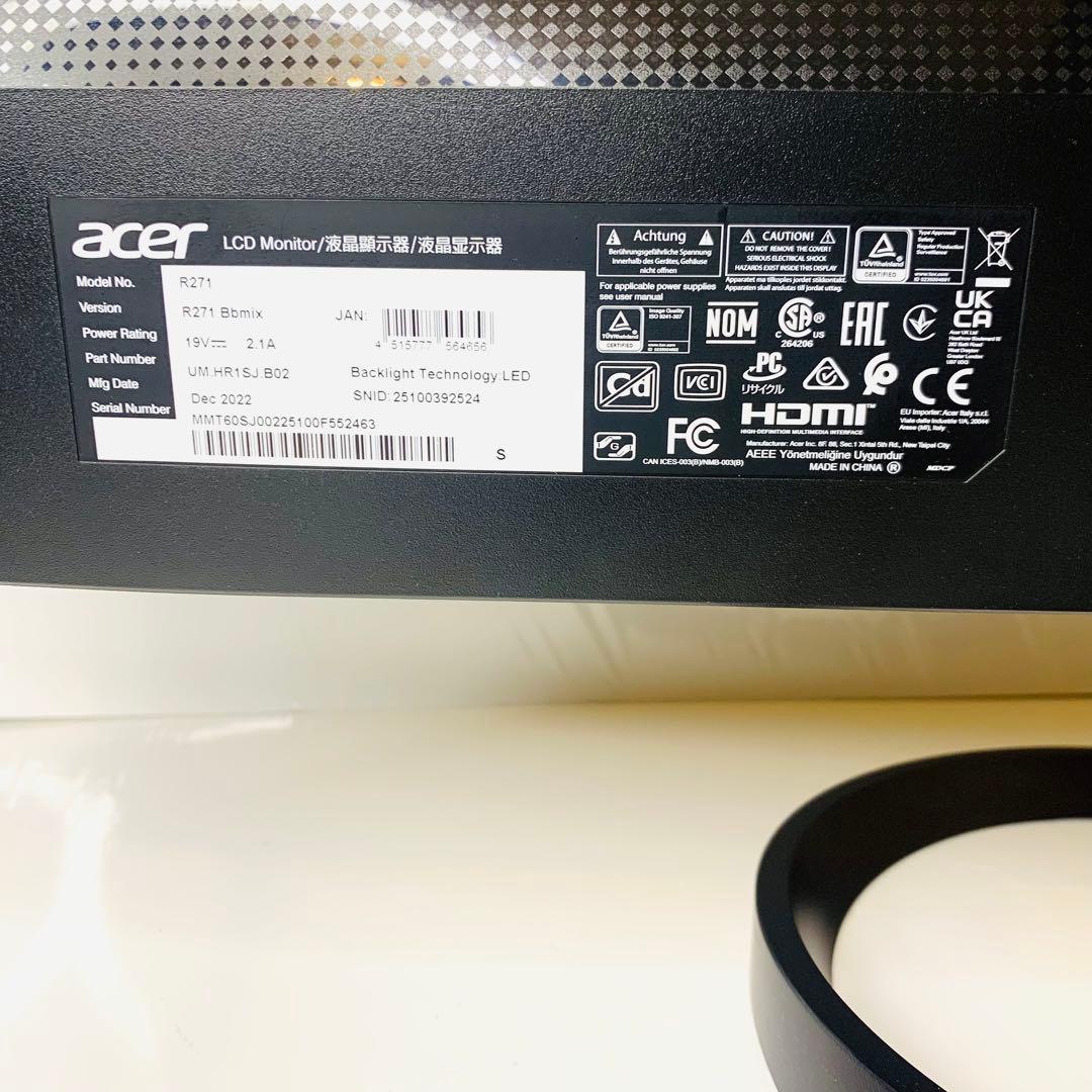 acer モニター 27インチ R271 Bbmix 2022年12月製造