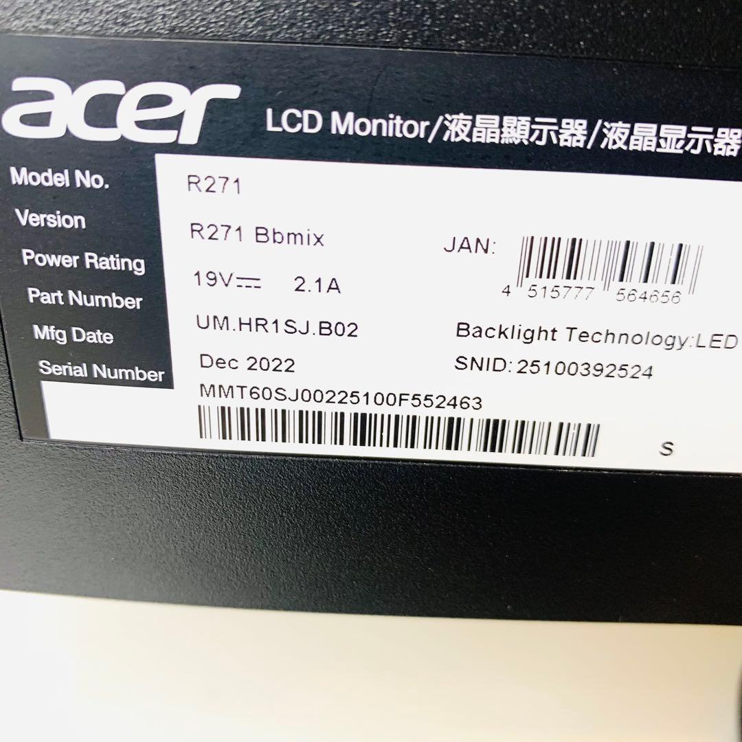 acer モニター 27インチ R271 Bbmix 2022年12月製造