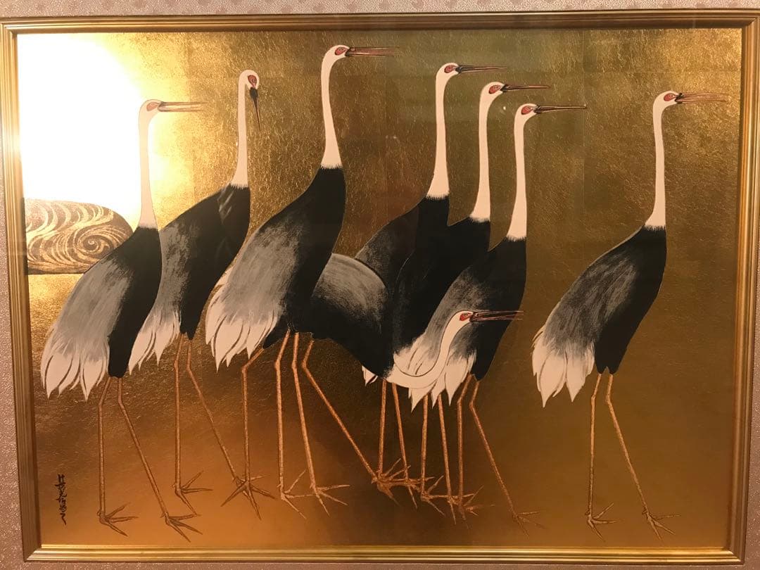 うまたにさま専用　尾形光琳　「群鶴」　金箔リトグラフ　作品証明シール有り