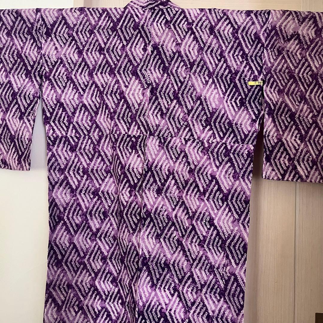 浴衣　有松鳴海絞り　パープル　紫　パステルカラー　総絞り　絞り浴衣