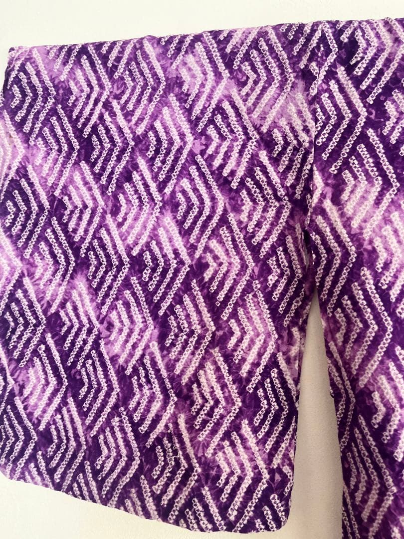 浴衣　有松鳴海絞り　パープル　紫　パステルカラー　総絞り　絞り浴衣