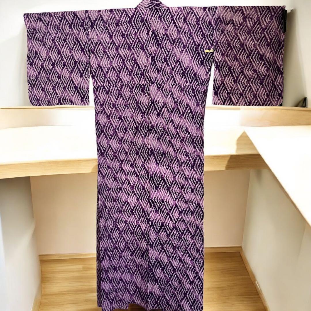 浴衣　有松鳴海絞り　パープル　紫　パステルカラー　総絞り　絞り浴衣