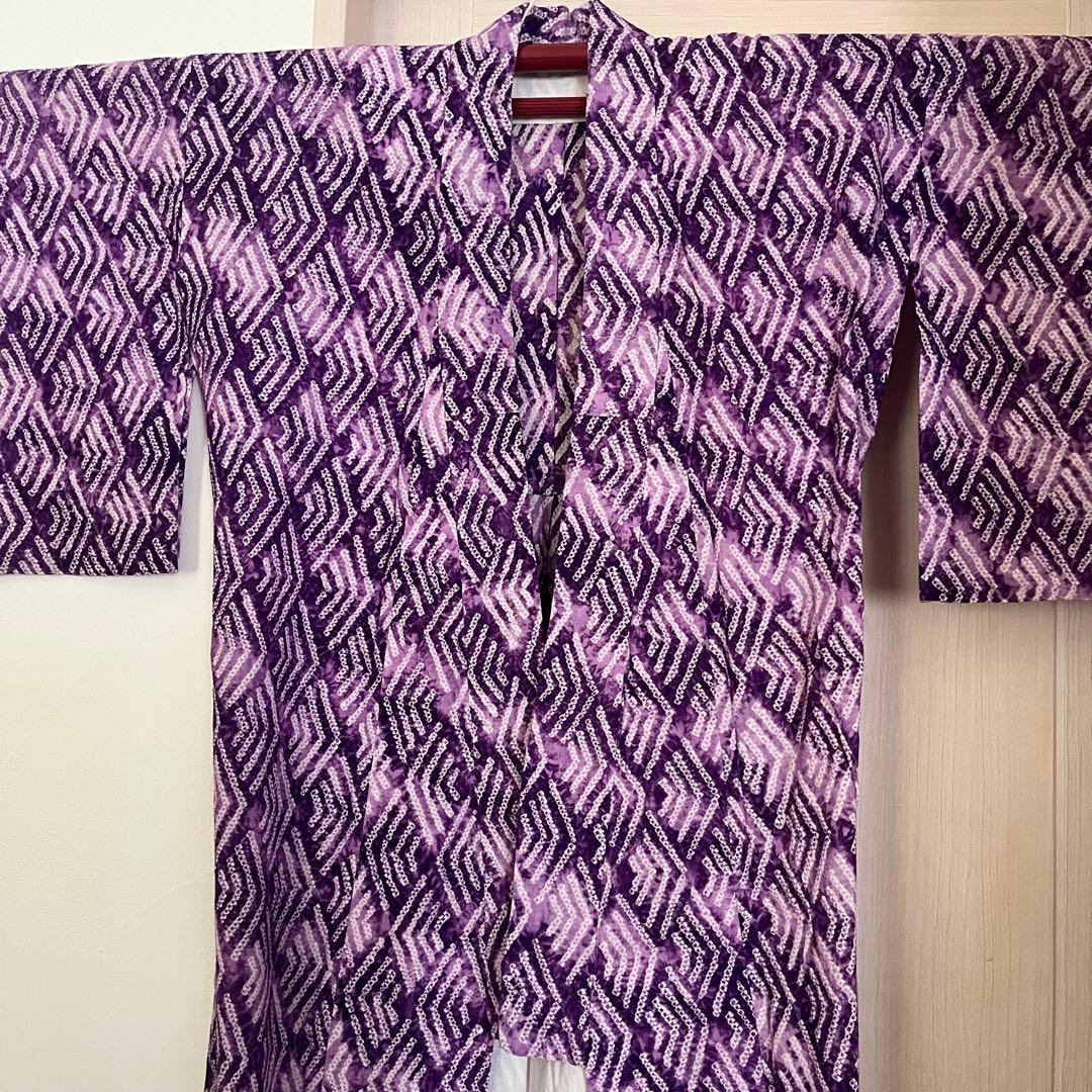 浴衣　有松鳴海絞り　パープル　紫　パステルカラー　総絞り　絞り浴衣