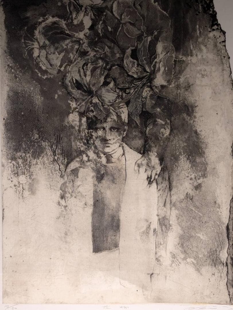 【真作】版画　藤浪理恵子　銅版画　花粉　深層表現作品　W131