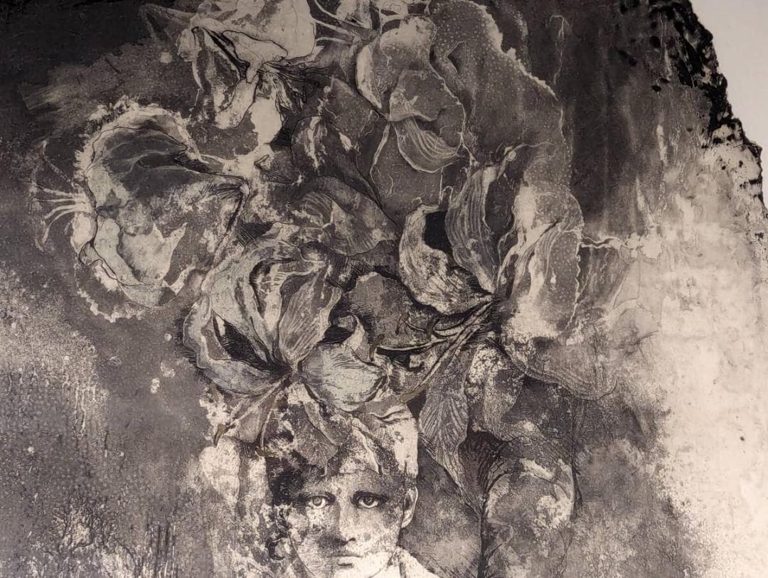 【真作】版画　藤浪理恵子　銅版画　花粉　深層表現作品　W131