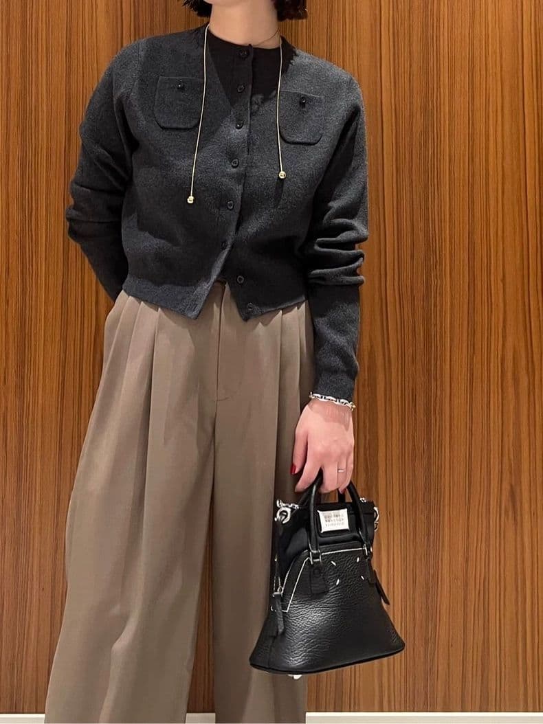 即納【CABaN】コットンカシミヤ クルーネックカーディガン チャコール XS