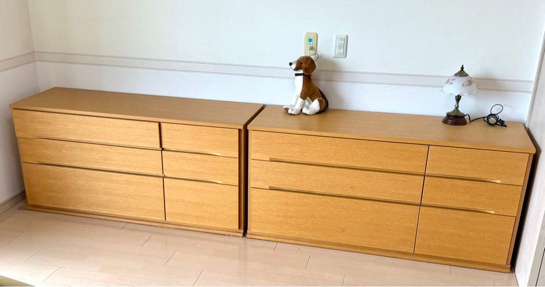 美品 IDC大塚家具 府中家具 焼印有 楢材チェスト 国産 高品質 幅136cm