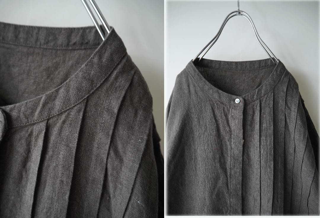jerry.チャコール*片側プリーツシャツワンピース　麻 469