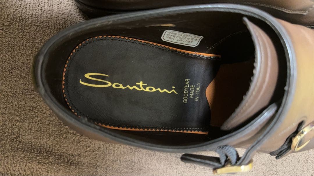 Santoni ブラウン ダブルモンクストラップシューズ