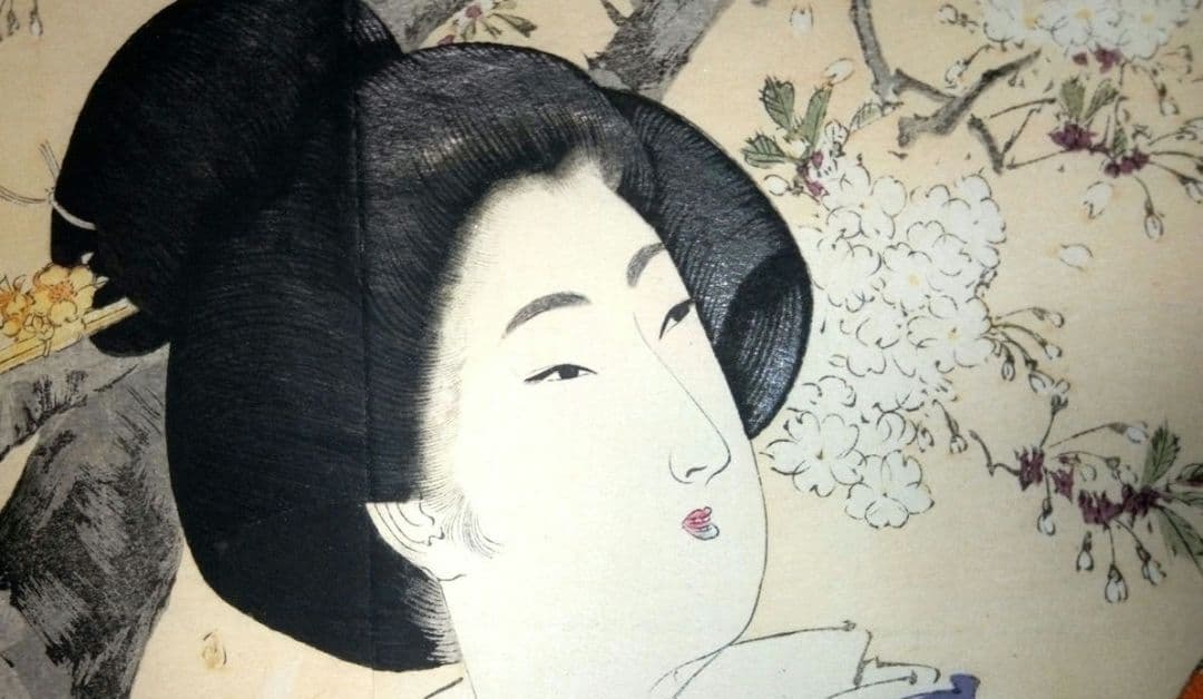 口絵木版画、小説日本女禮式大全の口絵二枚売りになります。水野年方と富岡永洗画