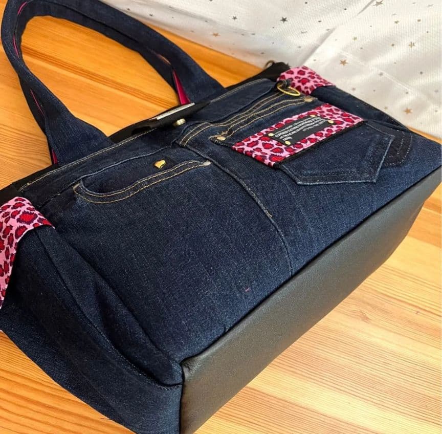 マリン大きめトートリメイクバッグ（LL）No.859☆ショルダー紐4cm