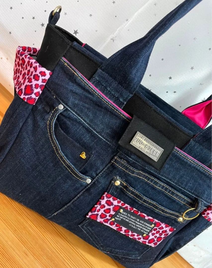 マリン大きめトートリメイクバッグ（LL）No.859☆ショルダー紐4cm