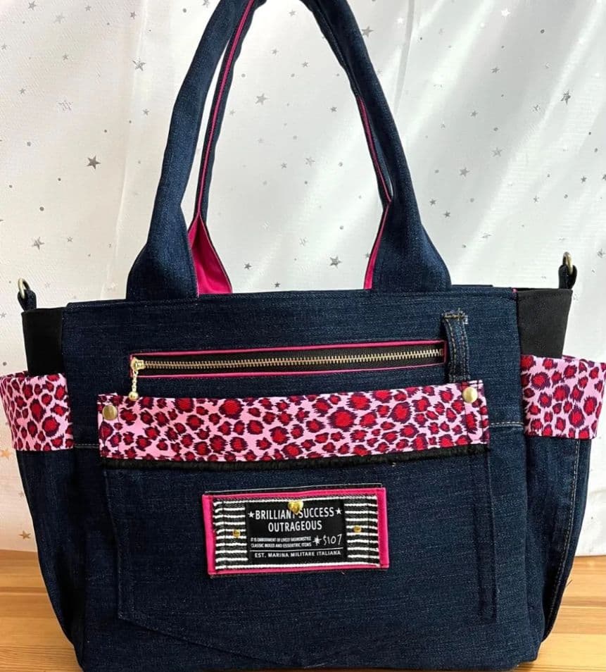 マリン大きめトートリメイクバッグ（LL）No.859☆ショルダー紐4cm