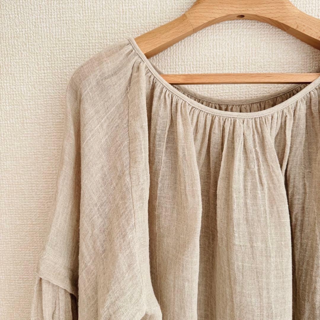 【美品】ハグオーワー リネン ガーゼ バルーン スリーブブラウス チュニック