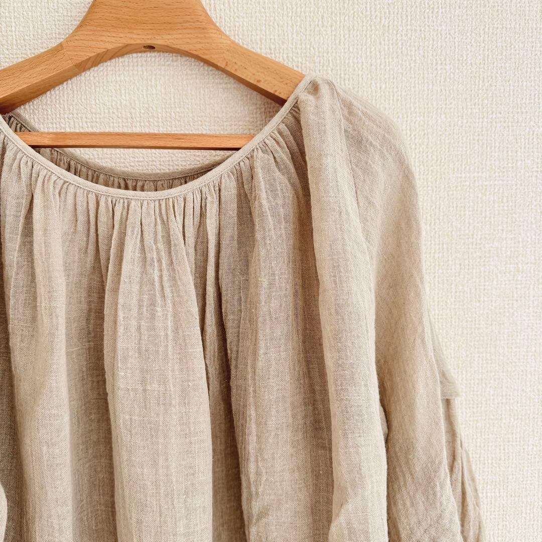 【美品】ハグオーワー リネン ガーゼ バルーン スリーブブラウス チュニック