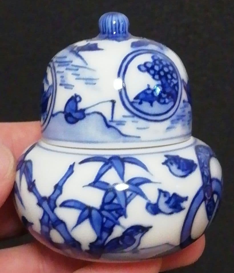 西村徳泉作　染付　祥瑞　瓢　香合　共箱　茶道具