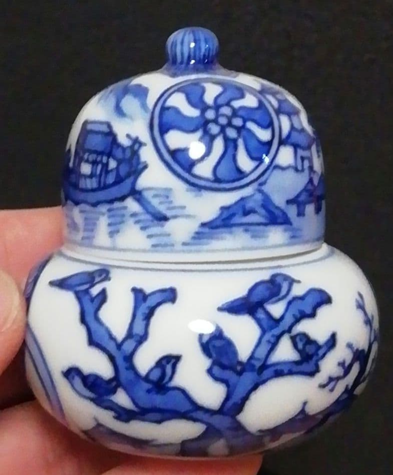 西村徳泉作　染付　祥瑞　瓢　香合　共箱　茶道具