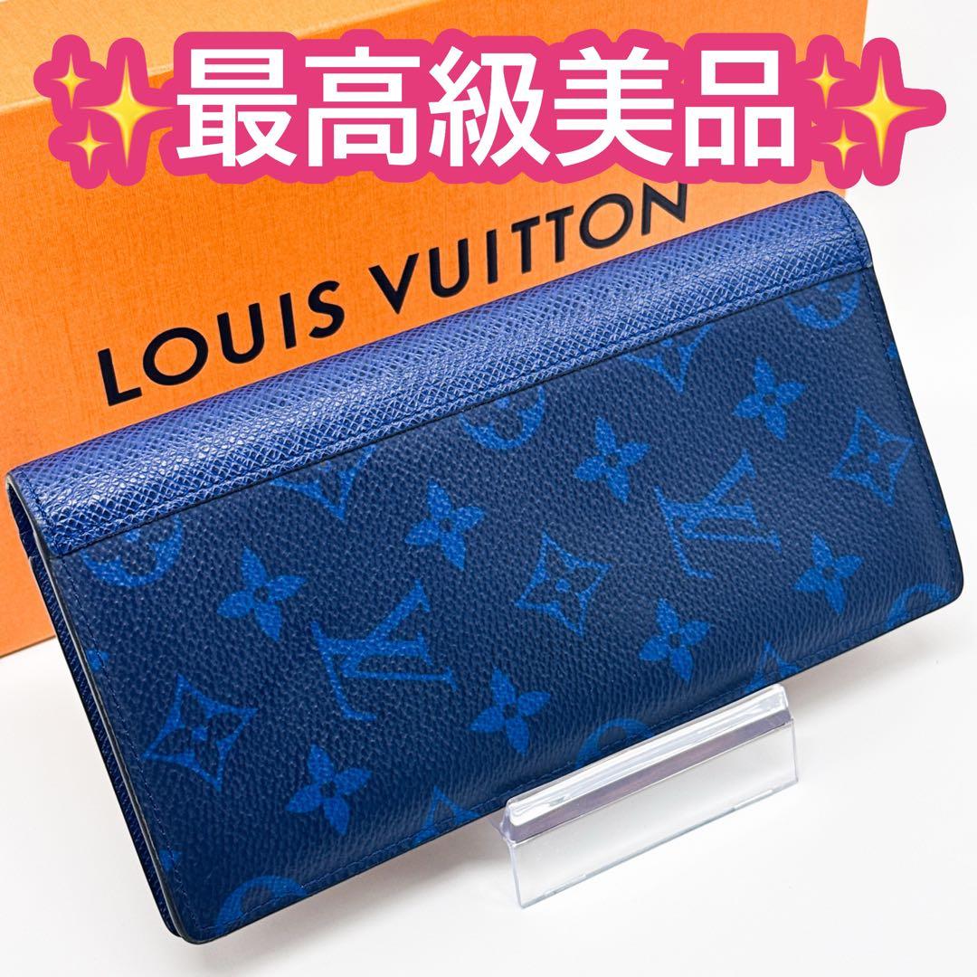 ルイヴィトン モノグラム タイガラマ ポルトフォイユ ブラザ 財布 青 ブルー