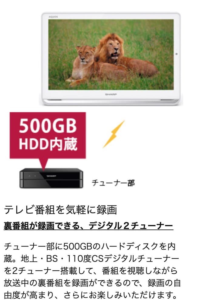 SHARP AQUOS 防水 ポータブルTV 2T-C12AP　録画可能