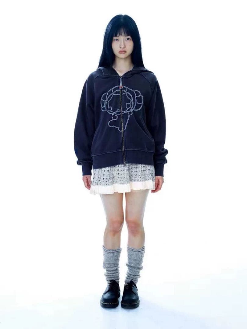 Coyseio ダークグレー フード付きジップパーカー