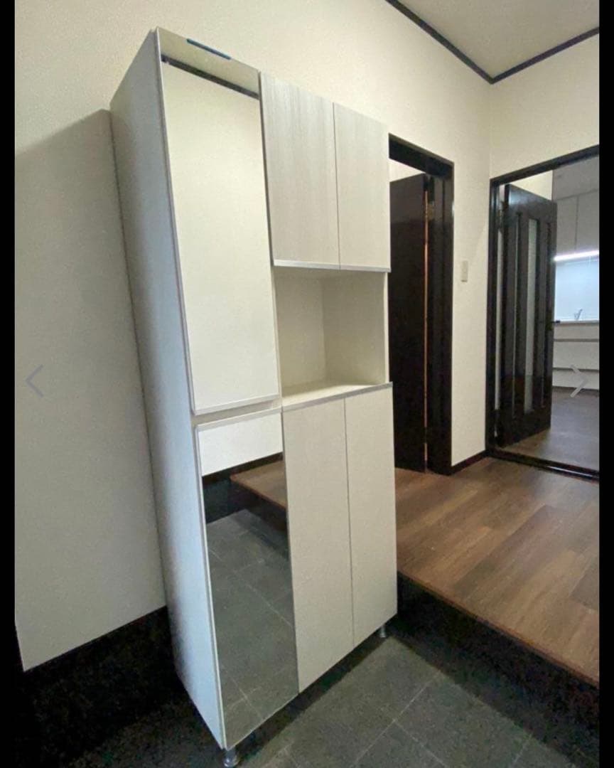 ホワイト ハイタイプ シューズラック ミラー付き