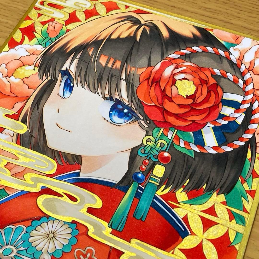 m*o様 手描きオリジナル アナログイラスト【中色紙】 【お正月】