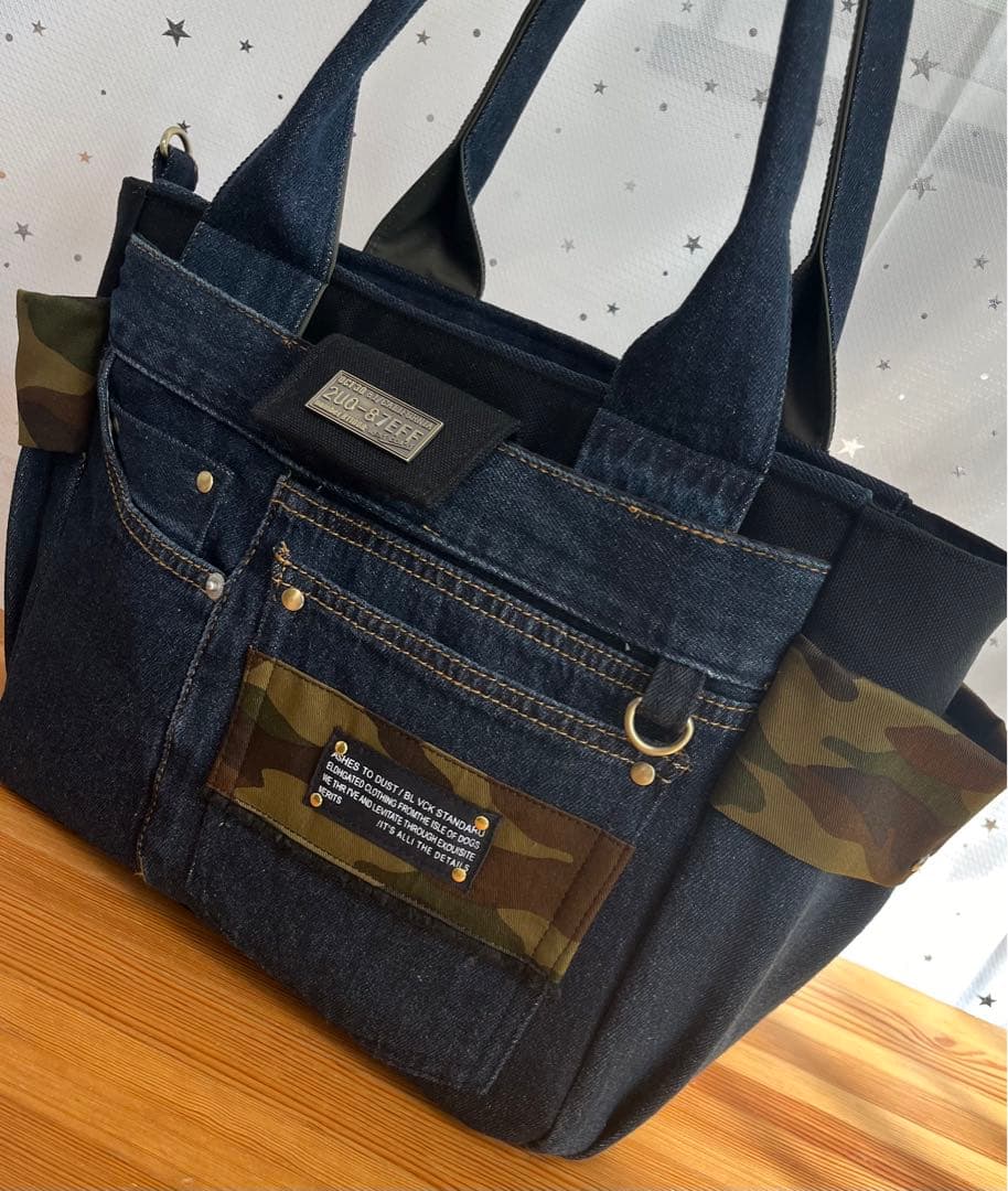 こってぃ大きめデニムリメイクバッグ（LL）No.806☆トートバッグ