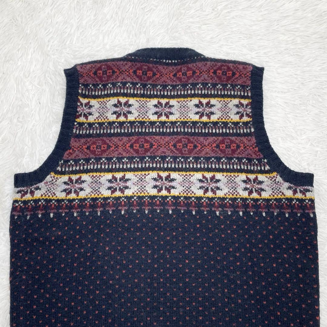 【美品】ジャミーソンズ　ニットベスト・フェアアイル柄・Vネック・ XL