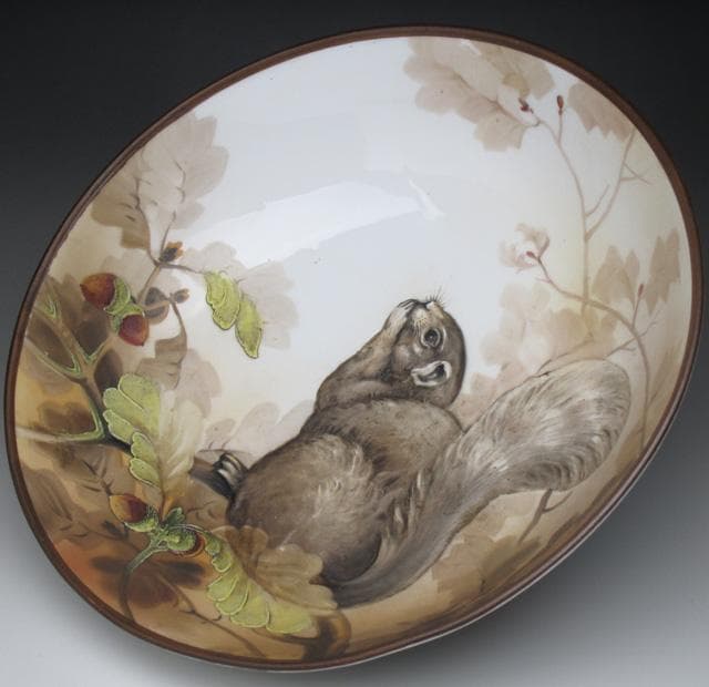 オールドノリタケ モールド栗鼠絵 脚付ボウル 22cm