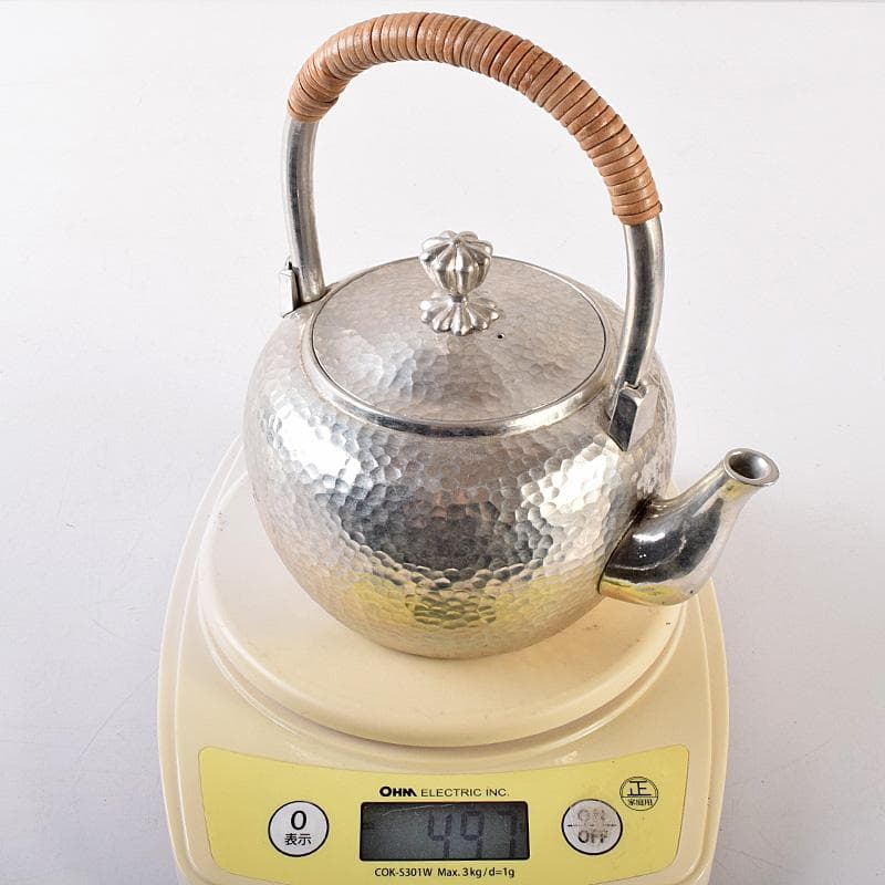 茶道具　平安　長栄堂造　純錫　湯沸かし　錫瓶　約497ｇ　共箱　D　R8102