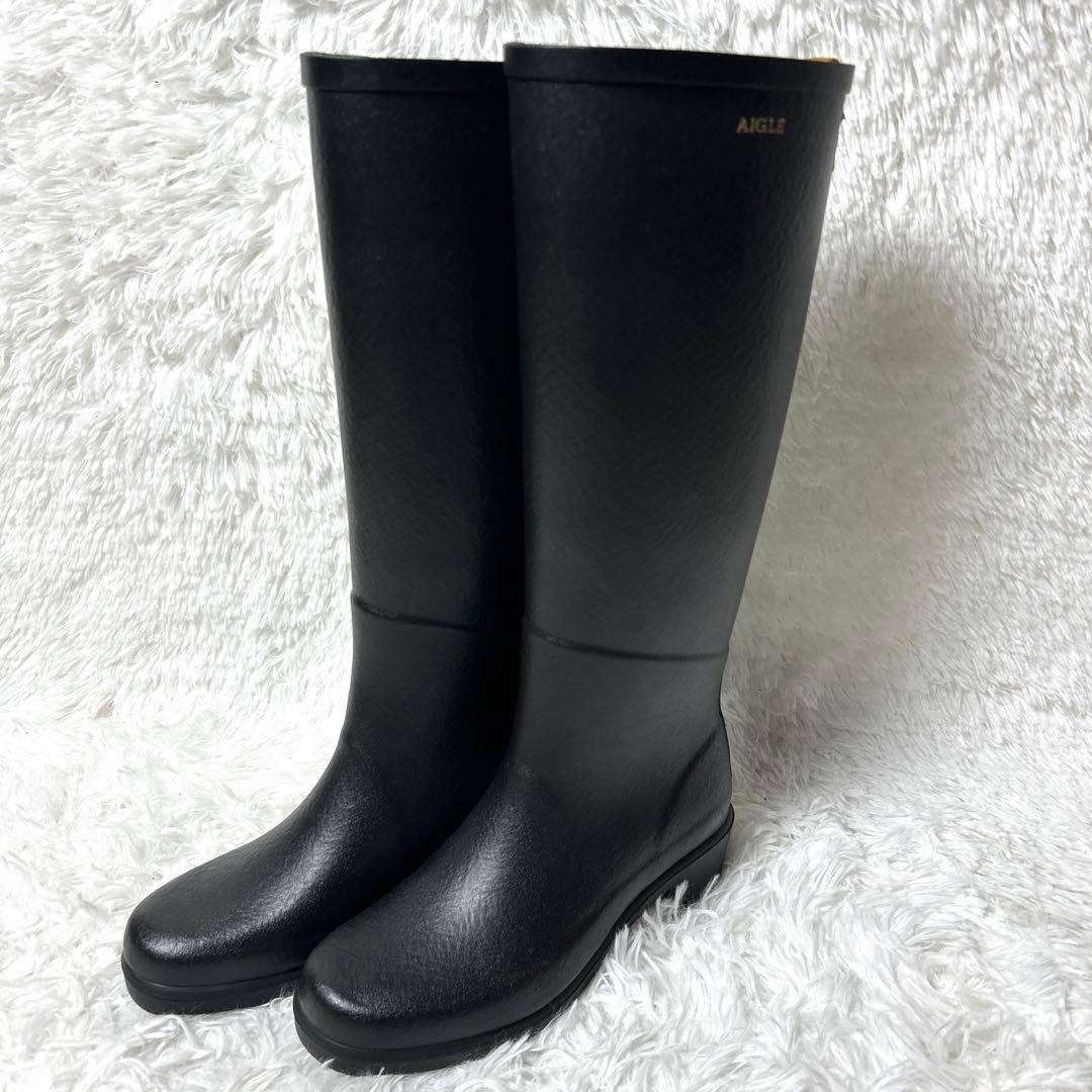 【未使用級】AIGLE ミスジュリエットAラバーブーツ ブラック 36 23cm