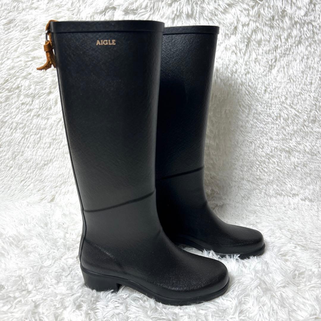 【未使用級】AIGLE ミスジュリエットAラバーブーツ ブラック 36 23cm