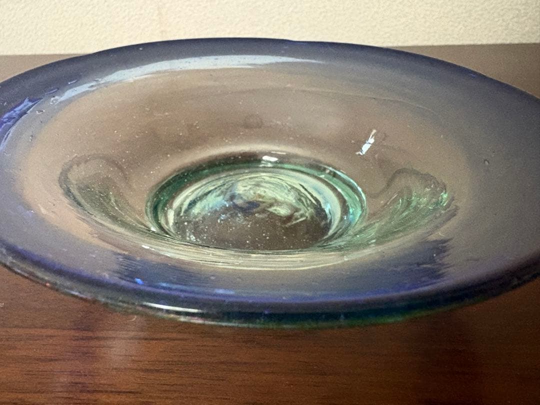 和ガラス　大正ガラス　青色×緑色　氷カップ　ウランガラス　ぽっくり厚みあり