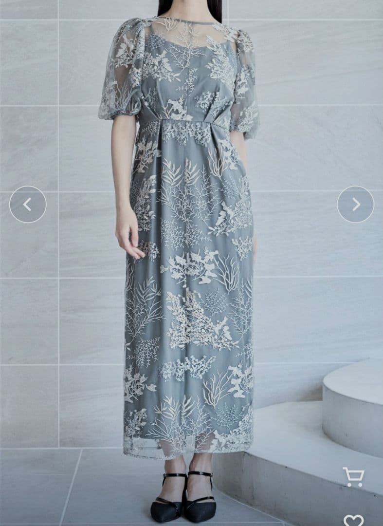 試着のみ　niana フラワー刺繍レースペンシルドレス 花柄　グレー　M