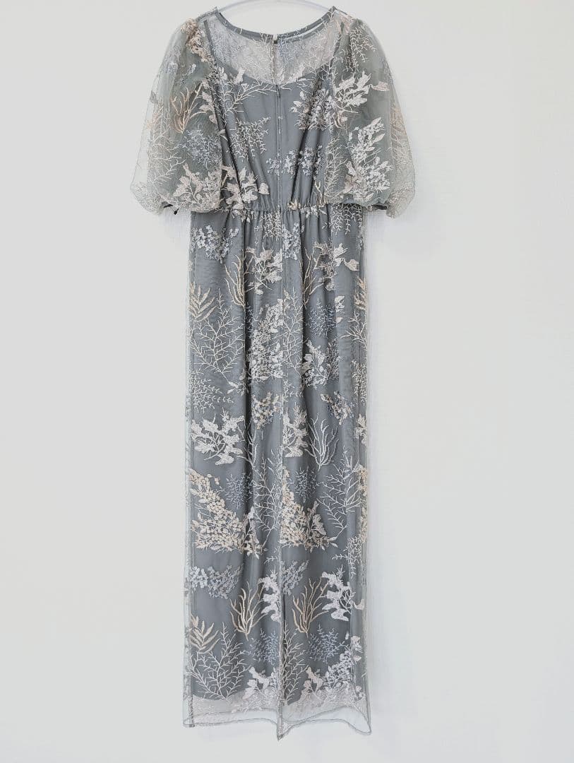 試着のみ　niana フラワー刺繍レースペンシルドレス 花柄　グレー　M