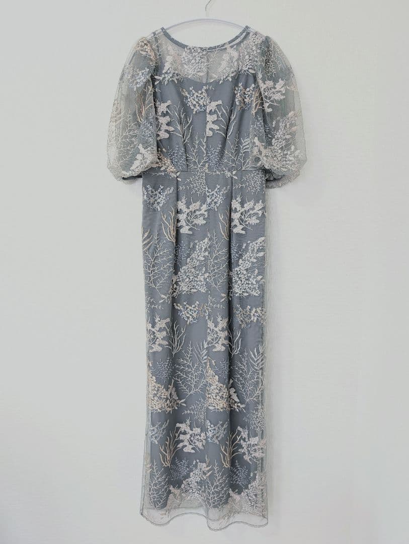 試着のみ　niana フラワー刺繍レースペンシルドレス 花柄　グレー　M