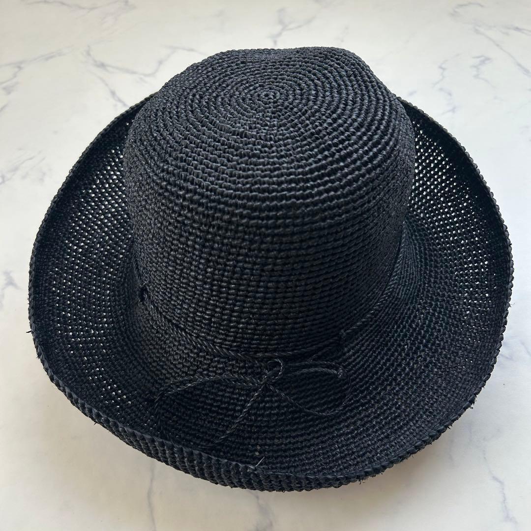ヘレンカミンスキー 麦わら帽子 ブラック ラフィア つば約10cm