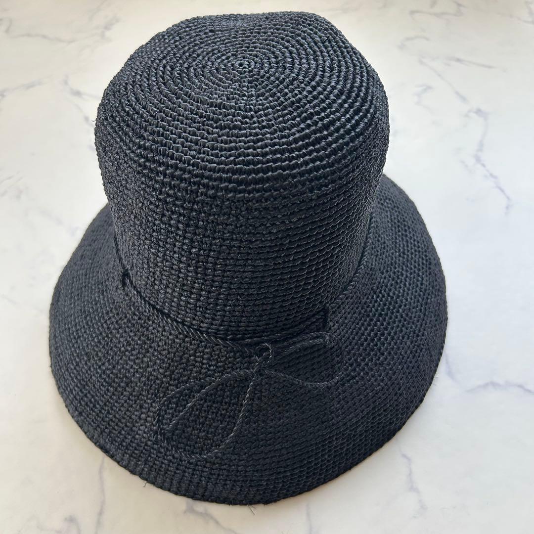 ヘレンカミンスキー 麦わら帽子 ブラック ラフィア つば約10cm